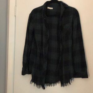 Green Plaid Fringed Bottom Button Down